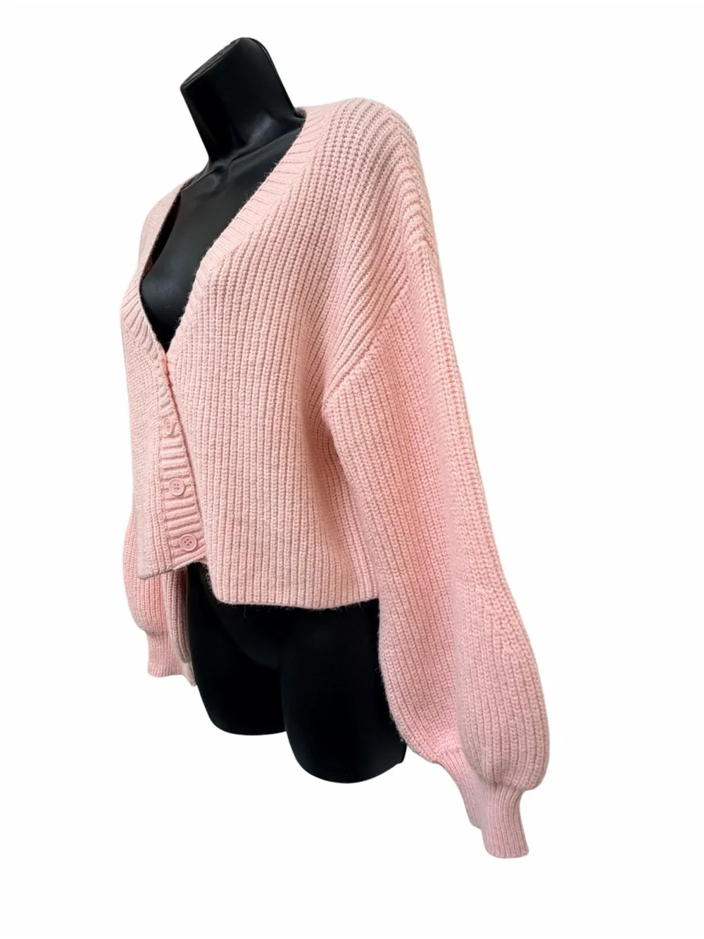 EDIKTED Sabrina Chunky Knit Cropped Cardigan Light Pink XS